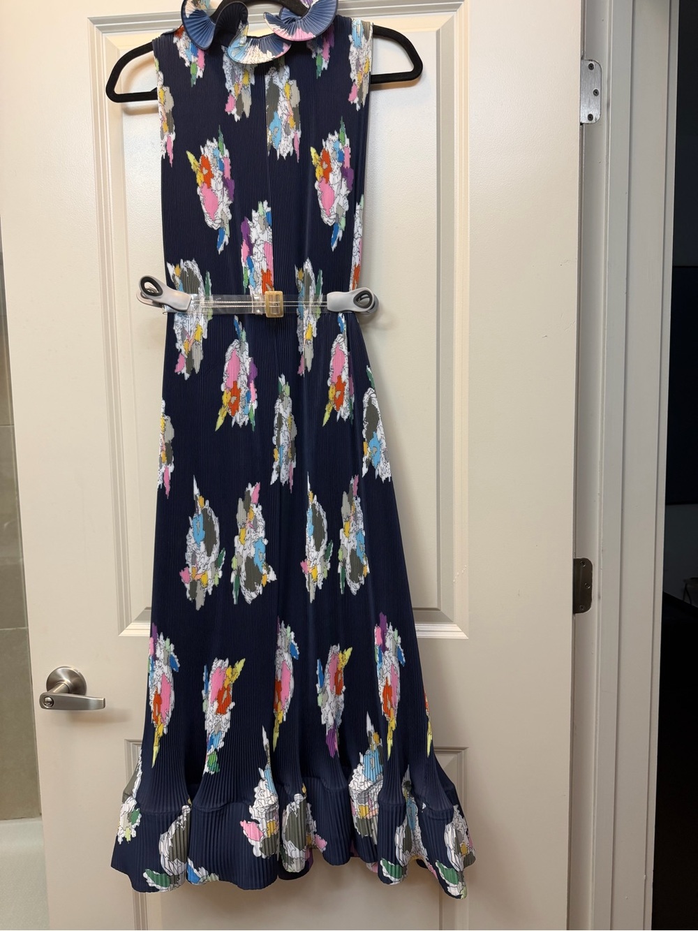 Tibi Navy Maxi Dress with Pink, Yellow, Blue and White Floral Accents